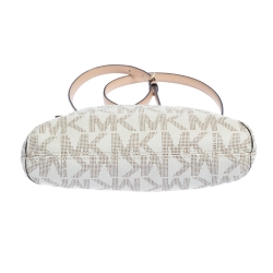 Pre Owned Michael Michael Kors White Signature Coated Canvas and Leather Crossbody Bag