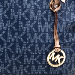 مملوكة مسبقًا MICHAEL Michael Kors Blue Signature Coated Canvas and Leather Jet Set Tote