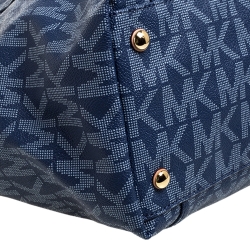 مملوكة مسبقًا MICHAEL Michael Kors Blue Signature Coated Canvas and Leather Jet Set Tote