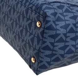مملوكة مسبقًا MICHAEL Michael Kors Blue Signature Coated Canvas and Leather Jet Set Tote