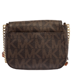 Pre Owned MICHAEL Michael Kors Brown Signature Coated Canvas and Leather Fulton Crossbody Bag