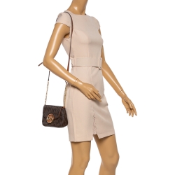 Pre Owned MICHAEL Michael Kors Brown Signature Coated Canvas and Leather Fulton Crossbody Bag