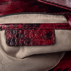Pre Owned MICHAEL Michael Kors Red/Black Python Embossed Leather Hamilton Tote