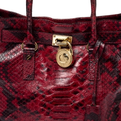 Pre Owned MICHAEL Michael Kors Red/Black Python Embossed Leather Hamilton Tote