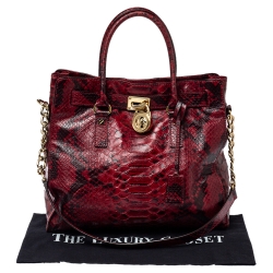 Pre Owned MICHAEL Michael Kors Red/Black Python Embossed Leather Hamilton Tote