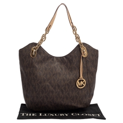 Pre Owned MICHAEL Michael Kors Brown Signature Coated Canvas and Leather Lilly Chain Hobo