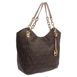 Pre Owned MICHAEL Michael Kors Brown Signature Coated Canvas and Leather Lilly Chain Hobo