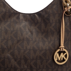 Pre Owned MICHAEL Michael Kors Brown Signature Coated Canvas and Leather Lilly Chain Hobo