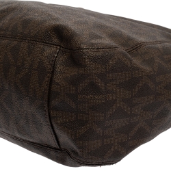 Pre Owned MICHAEL Michael Kors Brown Signature Coated Canvas and Leather Lilly Chain Hobo