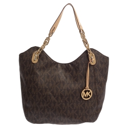 Pre Owned MICHAEL Michael Kors Brown Signature Coated Canvas and Leather Lilly Chain Hobo