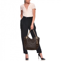 Pre Owned MICHAEL Michael Kors Brown Signature Coated Canvas and Leather Lilly Chain Hobo