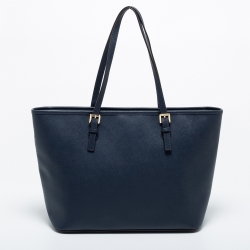 Pre Owned MICHAEL Michael Kors Navy Blue Leather Medium Jet Set Travel Tote