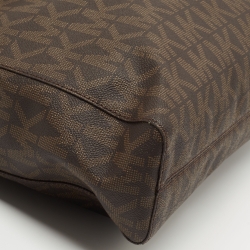 Pre Owned MICHAEL Michael Kors Brown Signature Coated Canvas and Leather Jetset Tote