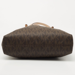 Pre Owned MICHAEL Michael Kors Brown Signature Coated Canvas and Leather Jetset Tote