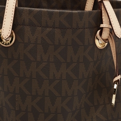 Pre Owned MICHAEL Michael Kors Brown Signature Coated Canvas and Leather Jetset Tote