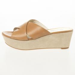 Pre Owned MICHAEL Michael Kors Brown Leather Slides Size 38