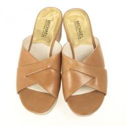 Pre Owned MICHAEL Michael Kors Brown Leather Slides Size 38