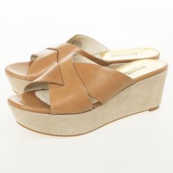 Pre Owned MICHAEL Michael Kors Brown Leather Slides Size 38