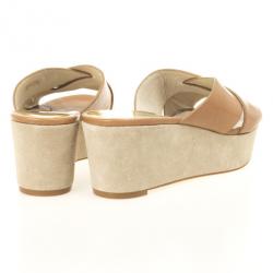 Pre Owned MICHAEL Michael Kors Brown Leather Slides Size 38