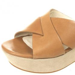 Pre Owned MICHAEL Michael Kors Brown Leather Slides Size 38