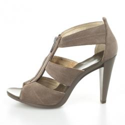Pre Owned MICHAEL Michael Kors Beige Suede 'Berkley' T-Strap Sandals Size 37.5