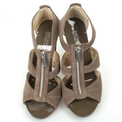 Pre Owned MICHAEL Michael Kors Beige Suede 'Berkley' T-Strap Sandals Size 37.5