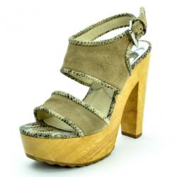 Pre Owned MICHAEL Michael Kors Beige Suede Lilly Platform Sandals With Snakeskin Trim Size 38.5
