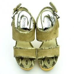 Pre Owned MICHAEL Michael Kors Beige Suede Lilly Platform Sandals With Snakeskin Trim Size 38.5