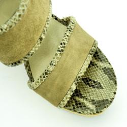 Pre Owned MICHAEL Michael Kors Beige Suede Lilly Platform Sandals With Snakeskin Trim Size 38.5