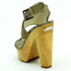 Pre Owned MICHAEL Michael Kors Beige Suede Lilly Platform Sandals With Snakeskin Trim Size 38.5