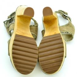 Pre Owned MICHAEL Michael Kors Beige Suede Lilly Platform Sandals With Snakeskin Trim Size 38.5