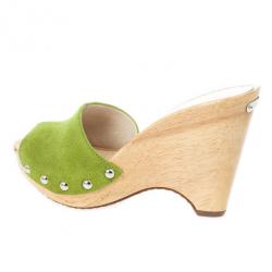 Pre Owned MICHAEL Michael Kors Green Suede Easton Mules Size 38.5