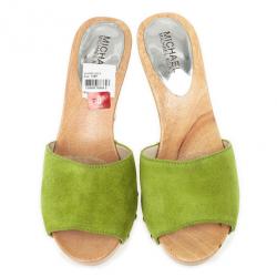 Pre Owned MICHAEL Michael Kors Green Suede Easton Mules Size 38.5