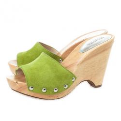 Pre Owned MICHAEL Michael Kors Green Suede Easton Mules Size 38.5
