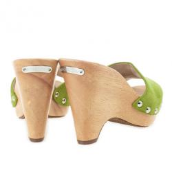 Pre Owned MICHAEL Michael Kors Green Suede Easton Mules Size 38.5