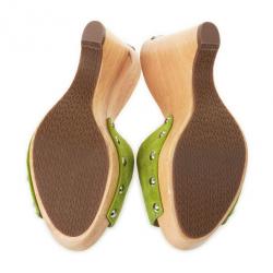 Pre Owned MICHAEL Michael Kors Green Suede Easton Mules Size 38.5