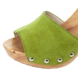 Pre Owned MICHAEL Michael Kors Green Suede Easton Mules Size 38.5
