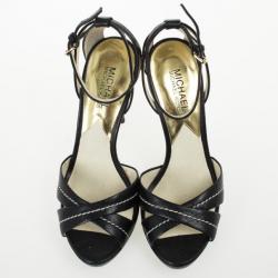 Pre Owned MICHAEL Michael Kors Black Leather Ankle Strap Sandals Size 38