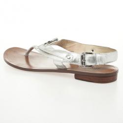 Pre Owned MICHAEL Michael Kors Silver Leather Aubrey Logo Thong Sandals Size 38 