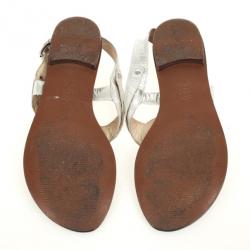 Pre Owned MICHAEL Michael Kors Silver Leather Aubrey Logo Thong Sandals Size 38 