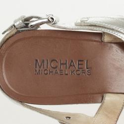 Pre Owned MICHAEL Michael Kors Silver Leather Aubrey Logo Thong Sandals Size 38 