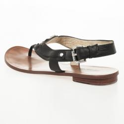 Pre Owned MICHAEL Michael Kors Black Leather Aubrey Logo Thong Sandals Size 37