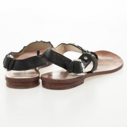 Pre Owned MICHAEL Michael Kors Black Leather Aubrey Logo Thong Sandals Size 37