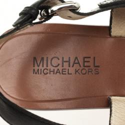 Pre Owned MICHAEL Michael Kors Black Leather Aubrey Logo Thong Sandals Size 37