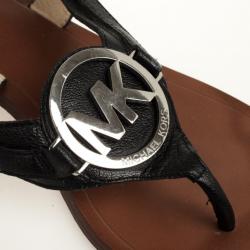 Pre Owned MICHAEL Michael Kors Black Leather Aubrey Logo Thong Sandals Size 37