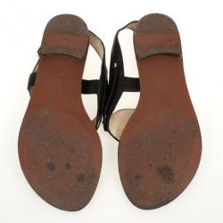 Pre Owned MICHAEL Michael Kors Black Leather Aubrey Logo Thong Sandals Size 37