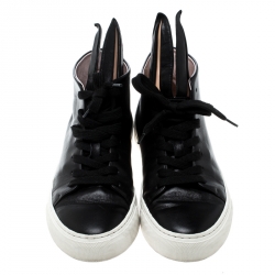 Minna Parikka Black Leather Bunny Sneaks High Top Sneakers Size 39
