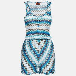 Missoni Mare Blue Chevron Knit Sleeveless Sheer Playsuit S