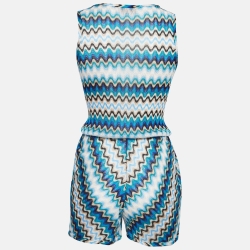 Missoni Mare Blue Chevron Knit Sleeveless Sheer Playsuit S