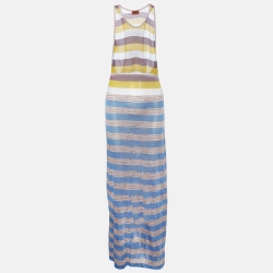 Pre Owned Missoni Mare Multicolor Striped Knit Sleeveless Maxi Dress M